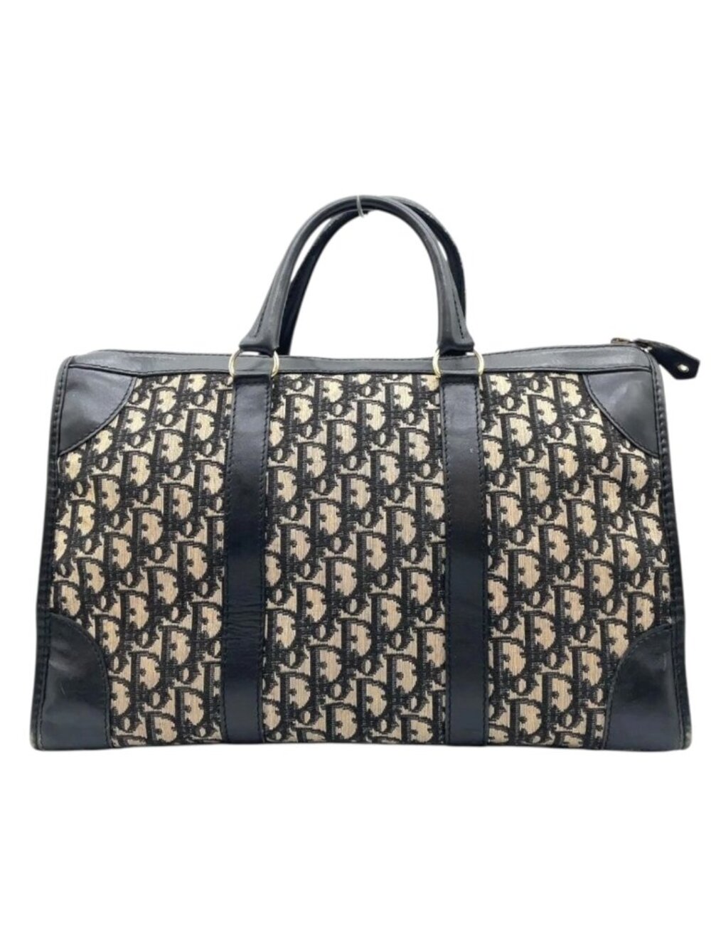 Christian Dior Vintage Trotter Monogram Boston Bag Navy Leather Trim